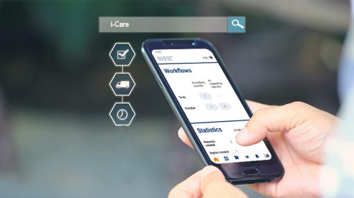 Phone user accessing the i-Care App